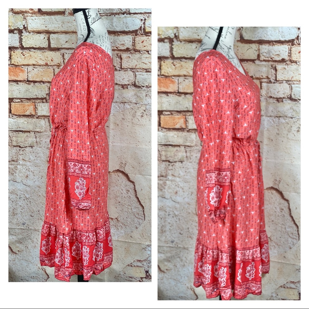 ❌NWT Hippie Indie Bohemian Red Rose Blouson Dress - Picture 3 of 14